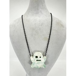 Siyah Derili Mermer Desenli Doğal Taş Kolye 